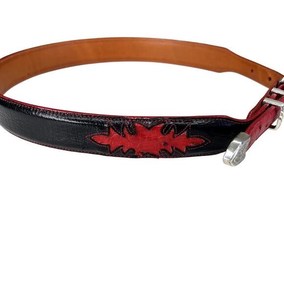 Lucchese Ostrich Leather Belt Black Red Inlay Tapered Silver Buckle Women\'s 30 main image 8